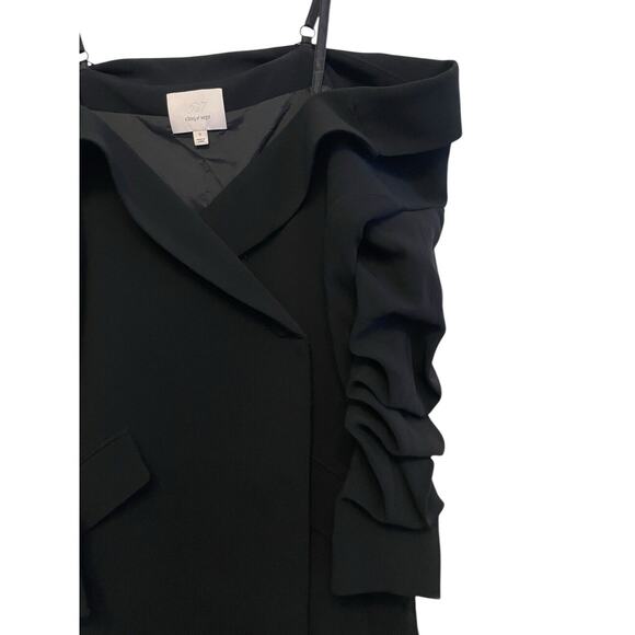 Cinq a Sept Simona Tailored Mini Dress Size 0 Black Off Shoulder Ruched Sleeves - Picture 5 of 9